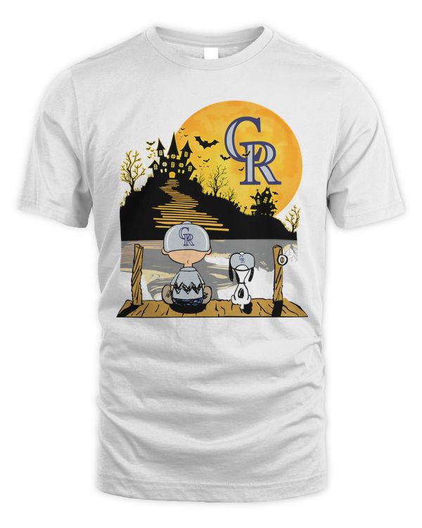 2023 Colorado Rockies Snoopy and Charlie Brown Sit Under Moon Peanuts Halloween shirt