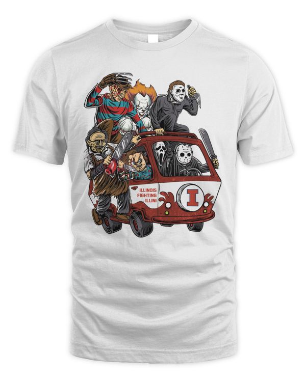 Illinois Fighting Illini Horror Movies Characters Bus Halloween 2023 Hoodie Sweatshirt
