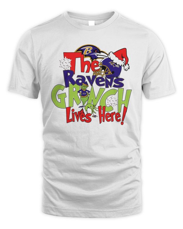 The Ravens Grinch Lives Here Christmas Shirt White