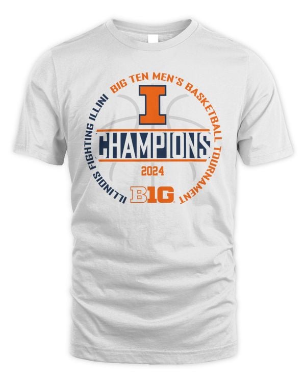 Illinois Fighting Illini White 2024 Big 10 Tournament Champ Circle Logo Shirt